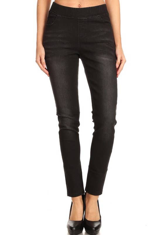 Color 5 - Wholesale Jeans - Women's - Solid color pre washed pull on denim skinny pull on jeggings0