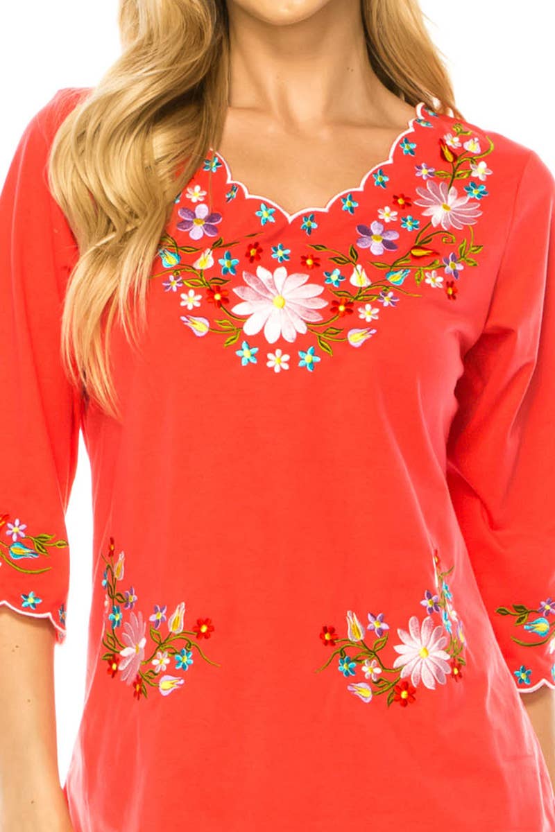 Unik - Vente Chemisier – femme - Adulte Traditionnel Brodé Manches 3/4 S-3XL22