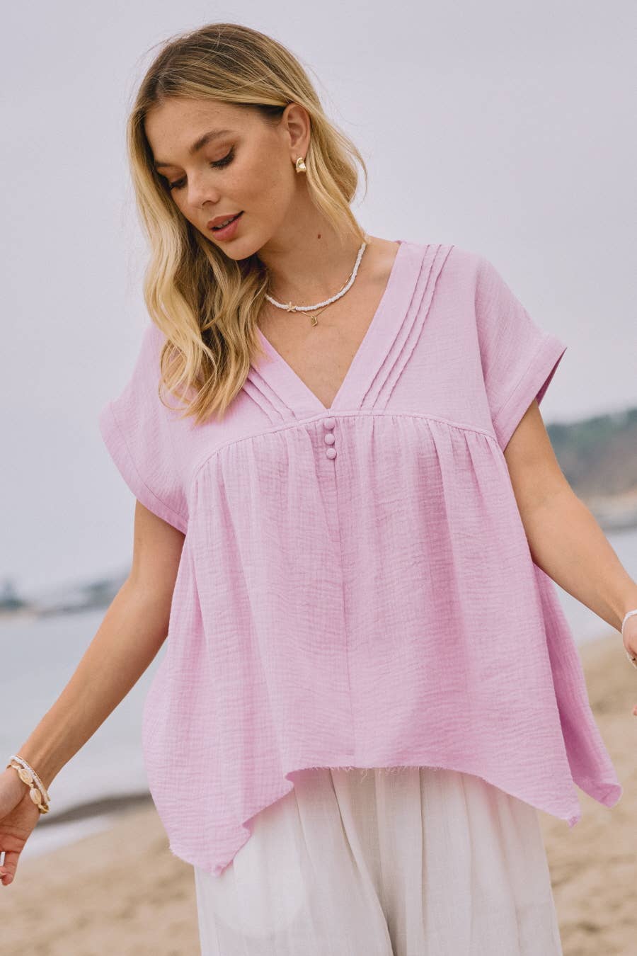 Oddi - Wholesale Blouse - Women's - Plus Cotton Gauze Short Sleeve Top1