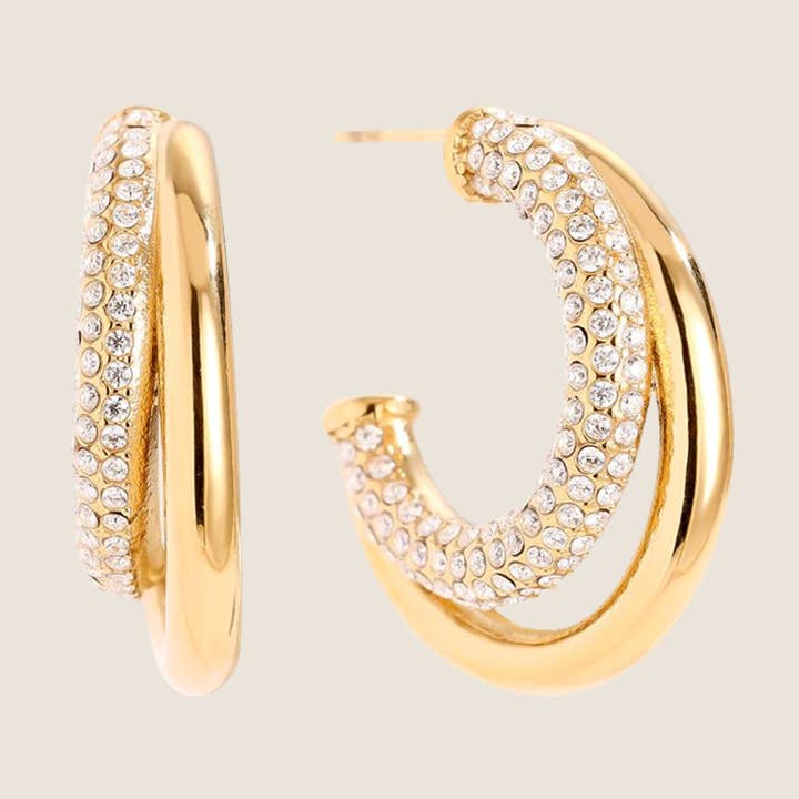 Aros de Doble Aro con Pavé de Cristal | No se Deslustra para venta al por mayor de Sam & Seb Co.