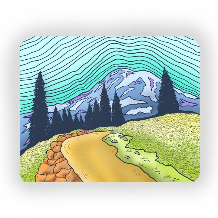 Adesivo Mount Rainier Trail Mountain - Washington per la vendita all'ingrosso da parte di Heirloom Design Co.