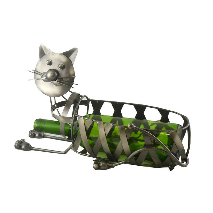Wine Bottle Holder in Metal - Cat for wholesale by Three Star IM/EX Inc.