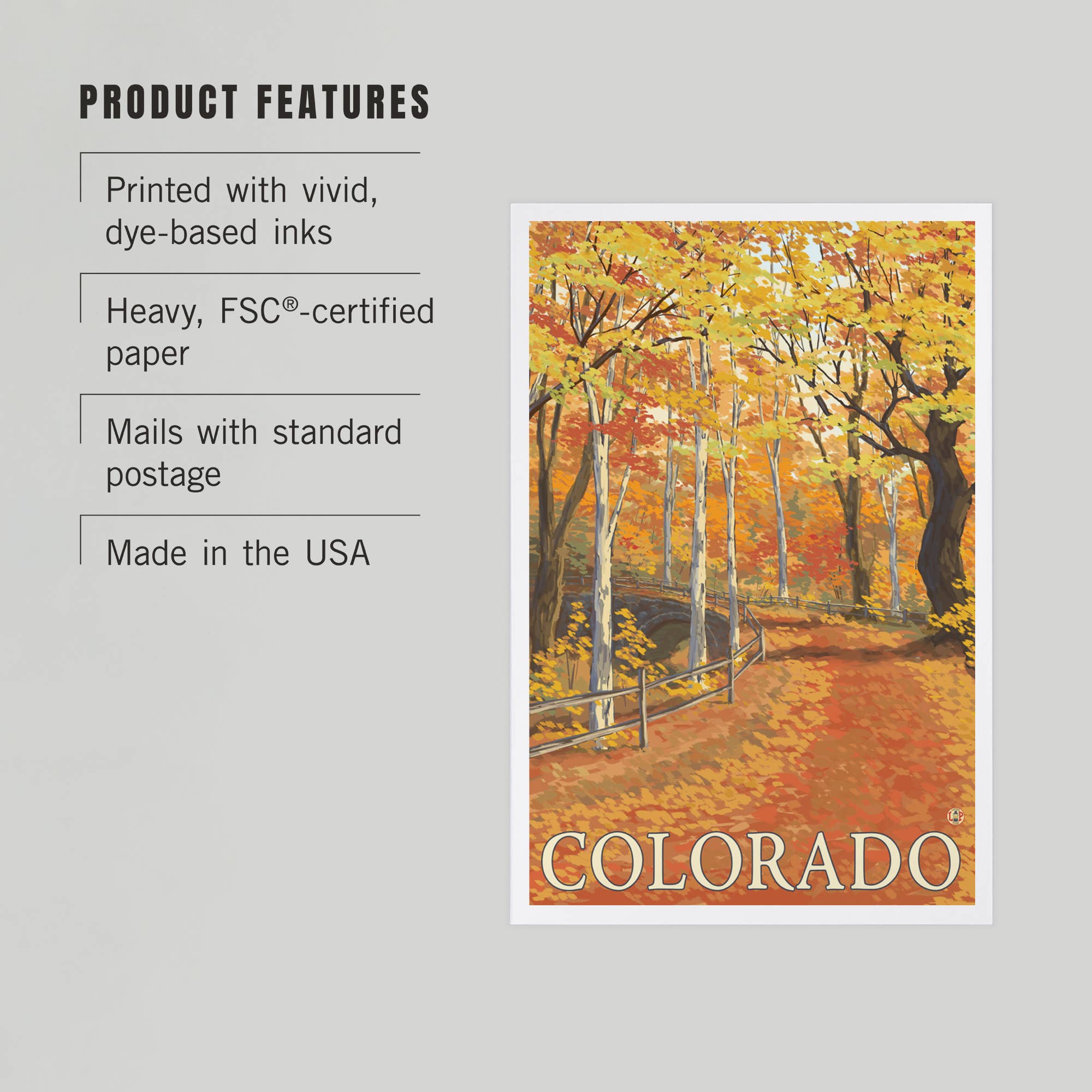 Lantern Press - Venta al por mayor Tarjeta postal - POSTALES PREMIUM Colorado, escena de colores otoñales2