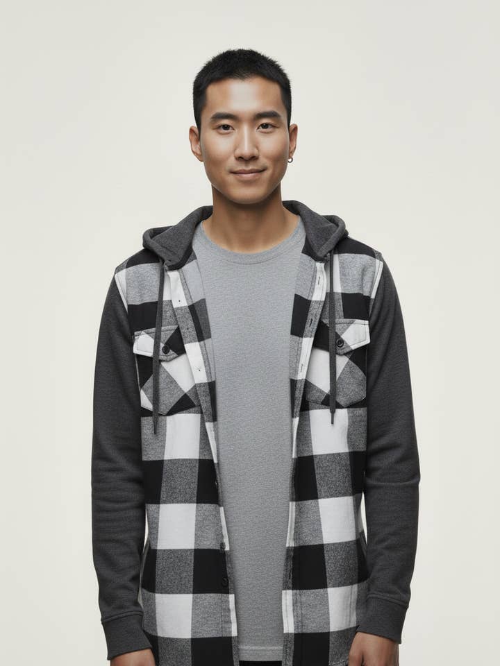 FLANNEL SHIRT WITH DETACHABLE HOOD for wholesale by Hawk's Bay