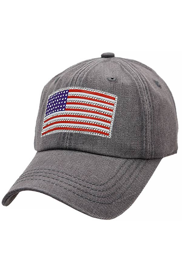 Cap Zone - Wholesale Baseball Cap - Unisex - American Flag Rhinestone Patch Washed Denim Baseball Cap15
