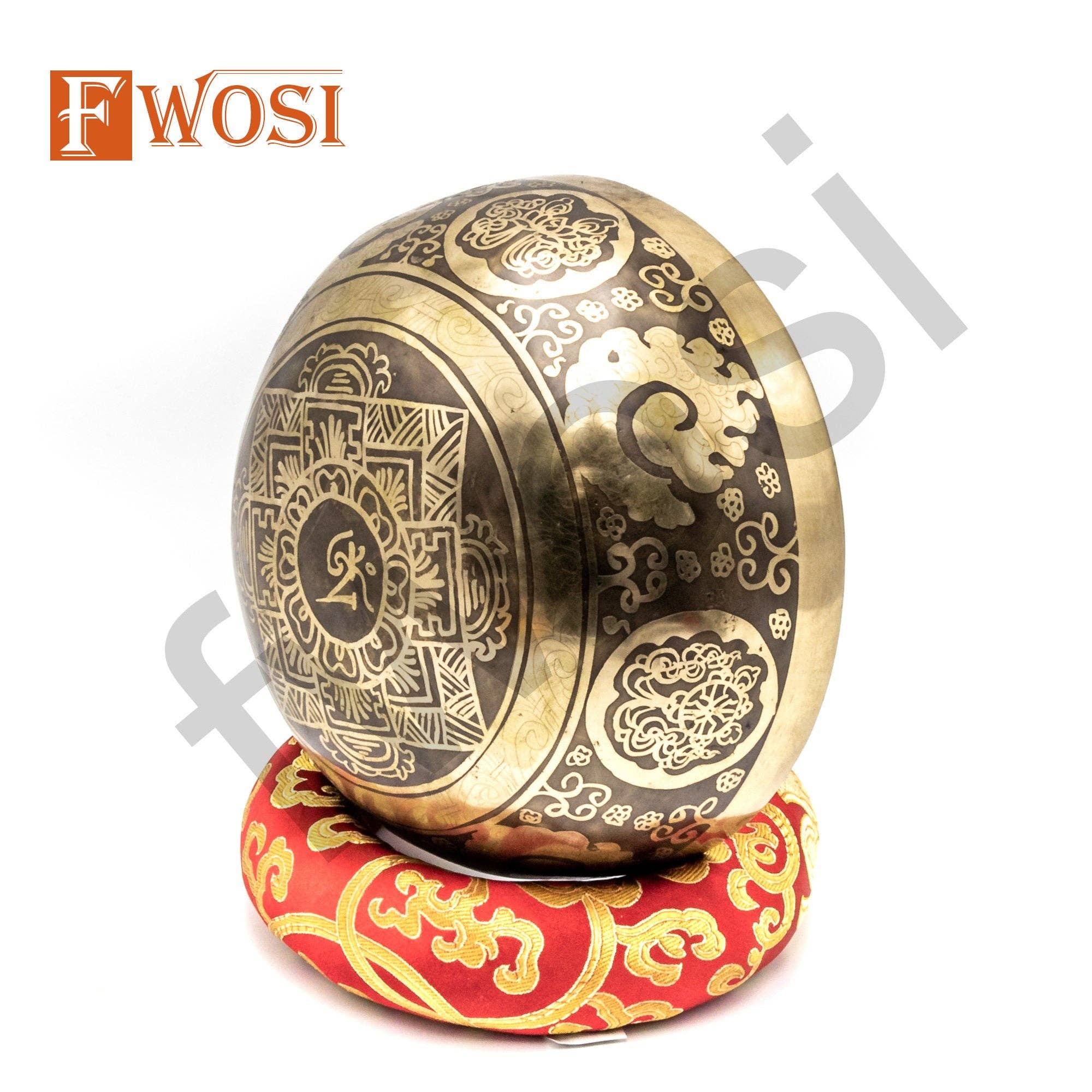 Fwosi - Vendita all'ingrosso Attrezzatura per meditazione - Set di Meditazione con Ciotola Sonora | Ciotola di Guarigione della Dea Saraswati Fatta a Mano | Ciotola Tibetana Antica con Mazzuolo e Cuscino per Yoga7