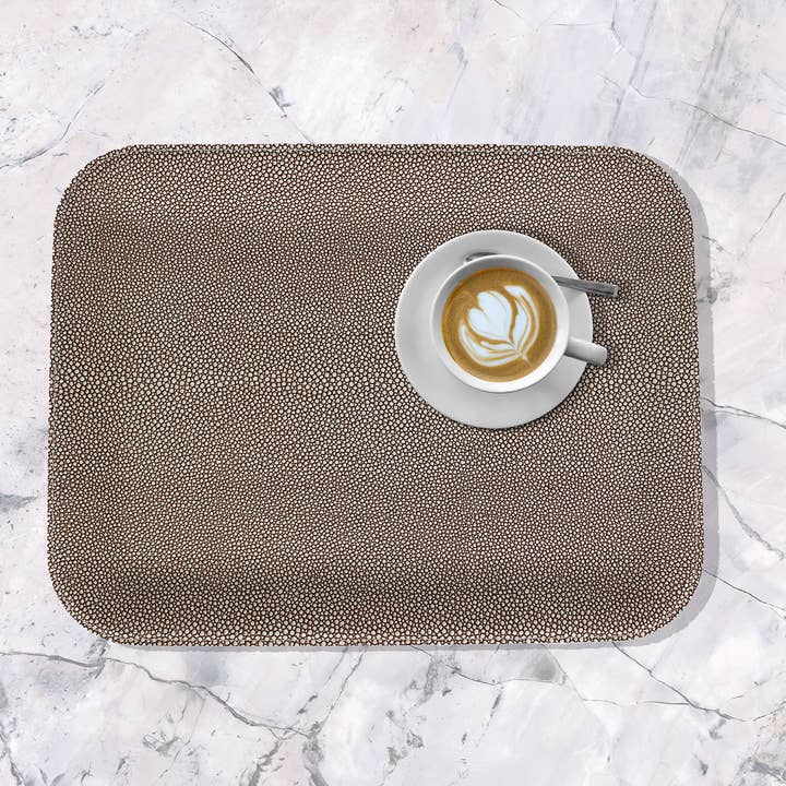 Small flat tray, artificial leather, stingray, brown serving tray for wholesale by Signature Home Collection GmbH
