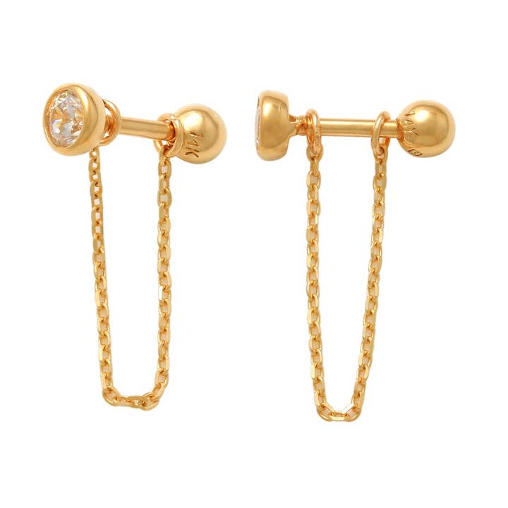 14kt massivt guld | Dinglende kædebrusk | Farverigt brusk I massivt guld | Helix ørering | Hverdagssmykker | Minimalistiske smykker for engroshandel hos Zahav Jewelry