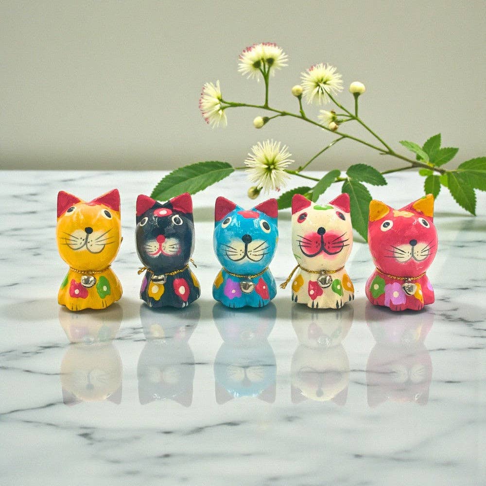 Earths Elements Wholesale - Vente Échantillon pour commerçant – décoration d'intérieur - Figurines de chat en bois, lot de 50