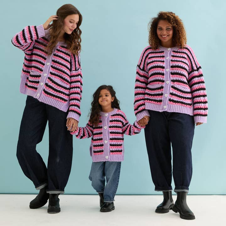 Cara & The Sky - Wholesale Cardigan - Women's - Bernice Stripe Cross Stitch Cardigan - Lilac16