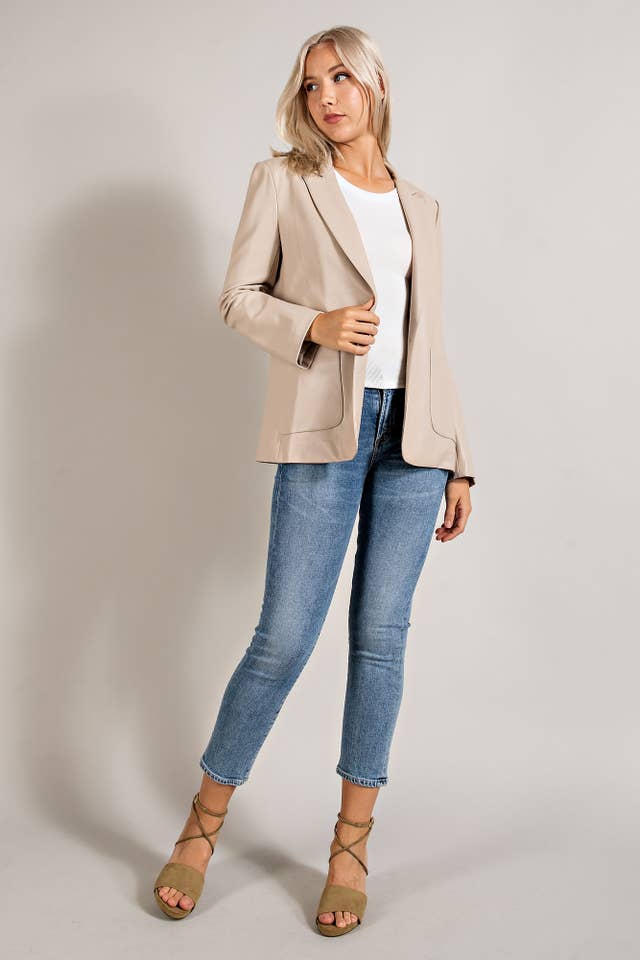 BLK Cj2151 Faux Leather Blazer W/ Padded Shoulder for wholesale on Faire
