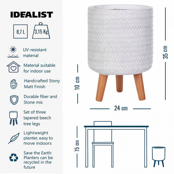 Idealist Lite Fibrestone Planters - Wholesale Plant Pot - IDEALIST Plaited Round Indoor Planter with Legs3
