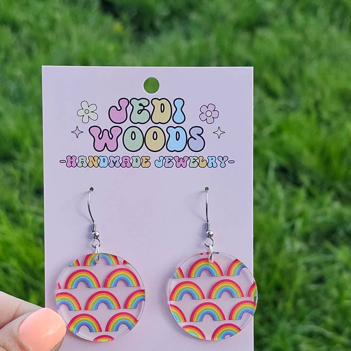 Rainbow Medallion Shaped Earrings for wholesale by Jedi Woods LLC