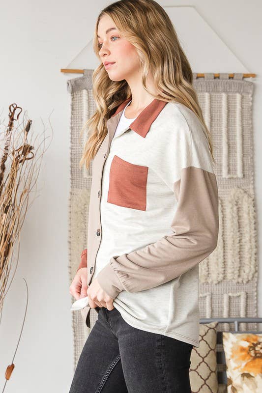 HEIMISH - Wholesale Shirt Jacket/Shacket - Women's - EJ6724-10 BASIC COLLAR SOLID COLOR BLOCK SHACKET3