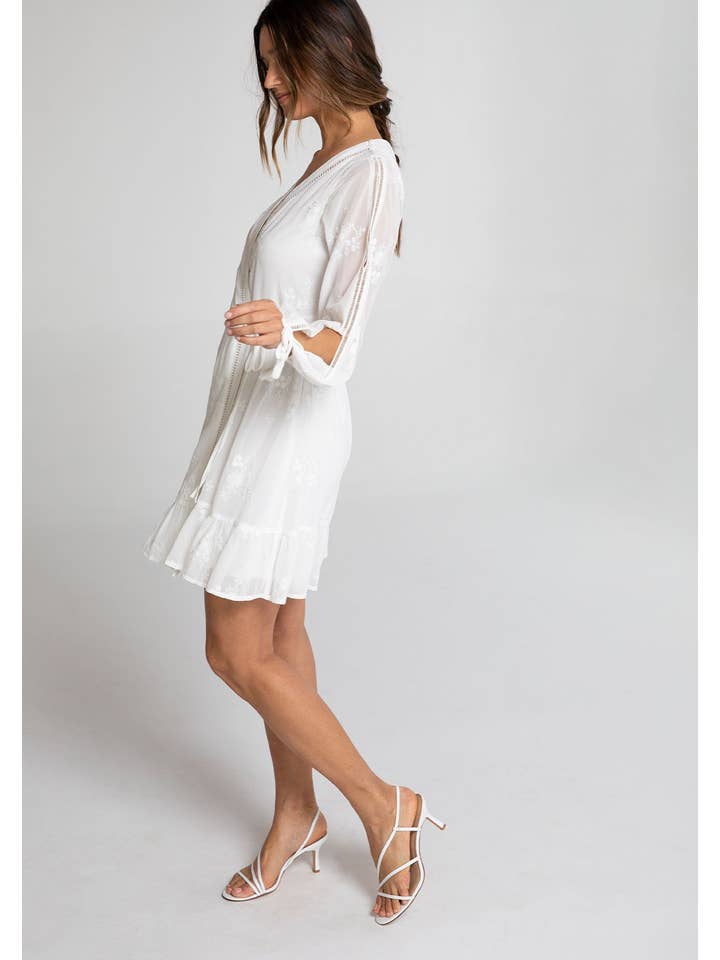 Lovestitch - Wholesale Dress - Women's - Sheer Chiffon Embroidered Long Sleeve Wrap Dress