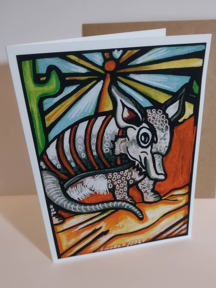 Blank Greeting Card- Animal Series-Armadillo for wholesale by Laura Noel Art and Music