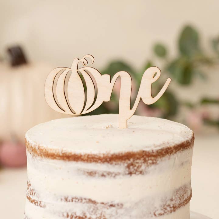 Wooden Halloween 'One' Pumpkin Cake Topper for 1st Birthday for wholesale by Lady Laser Co