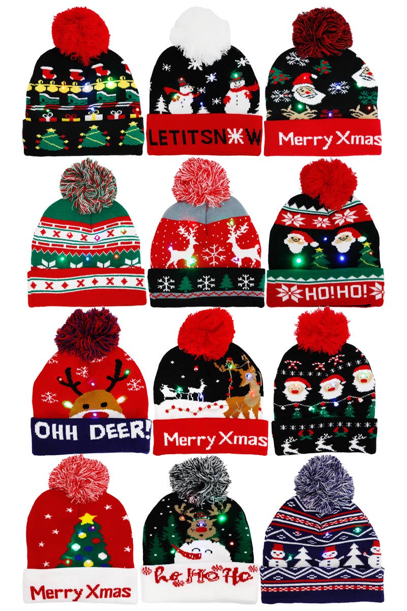 Cap Zone - Wholesale Beanie - Kids - Toddlers Christmas LED Light-Up Cuffed Beanie1