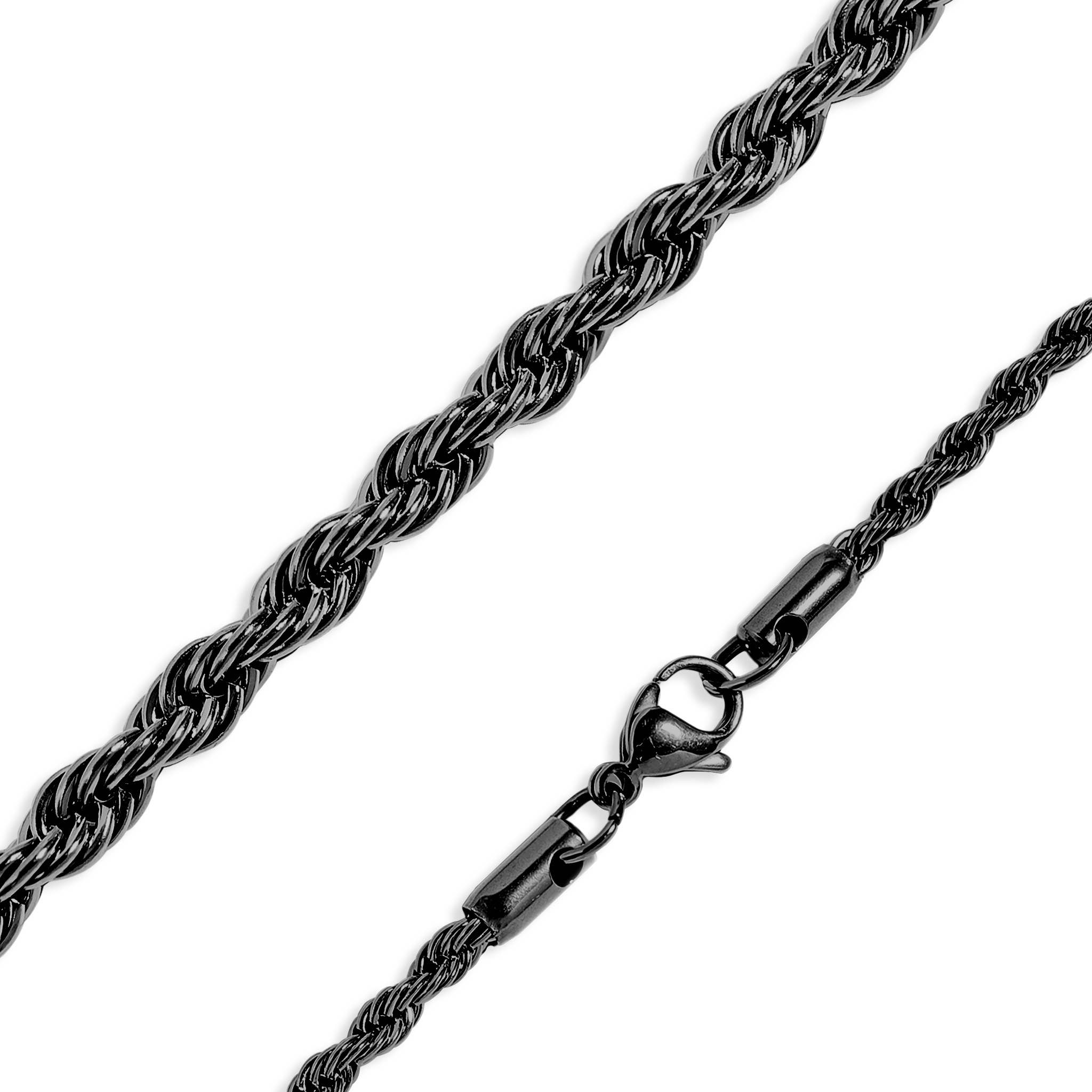 WJW - Wholesale Link & Chain Necklace - Black Stainless Steel Rope Chain Necklace2