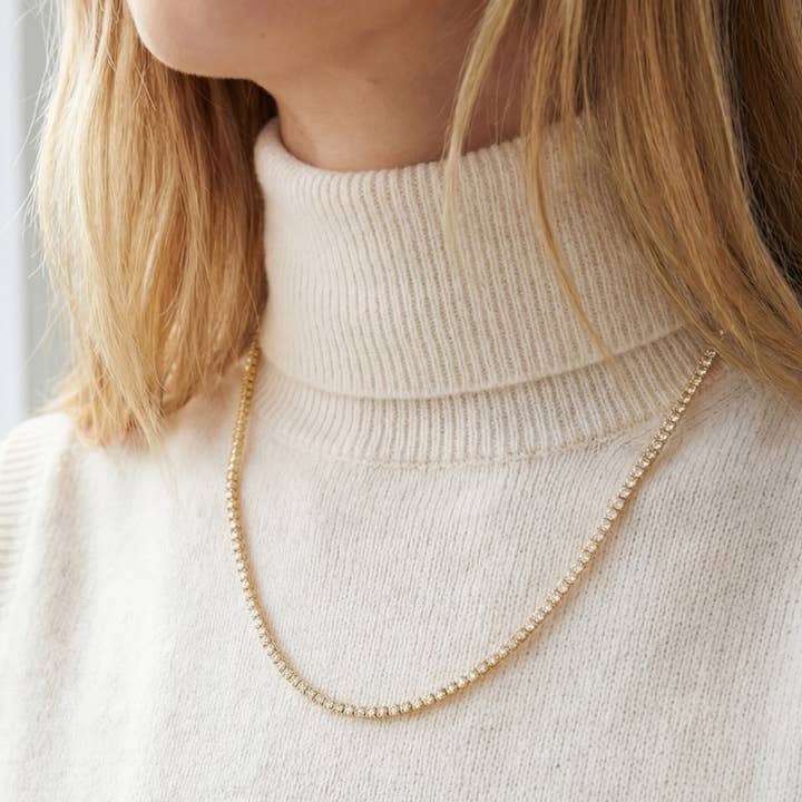 Collier Chaîne Tennis Mini Cz Plaqué Or pour la vente par Anarchy Street