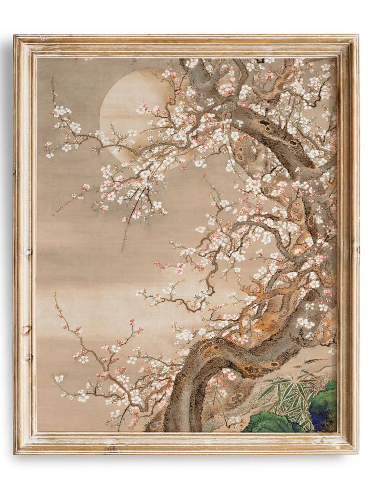 Impression artistique japonaise sur la méditation Blossom Sun, décoration murale Zen Yoga pour la vente par Knot & Soul