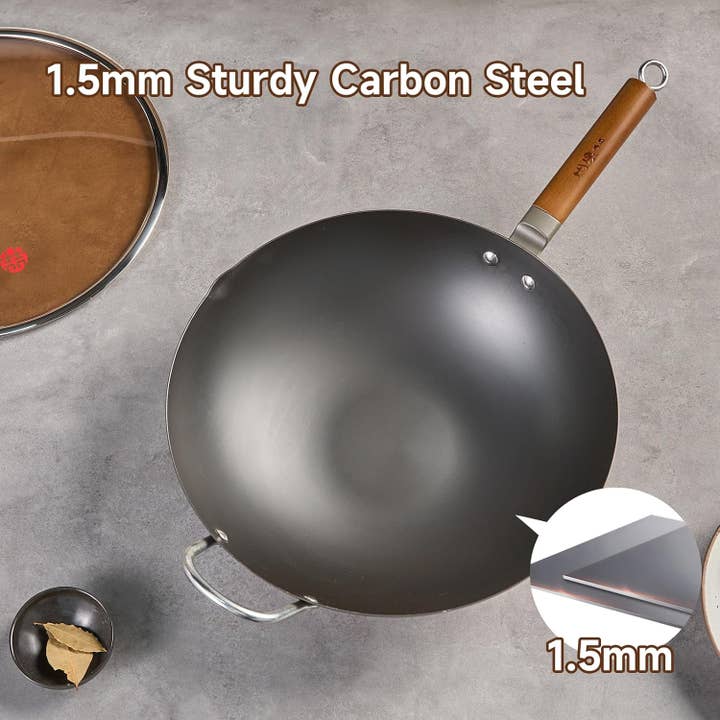 WYJ - Wholesale Pan - WANGYUANJI Carbon Steel Wok Pan - 3 Size Choose with Spatula6