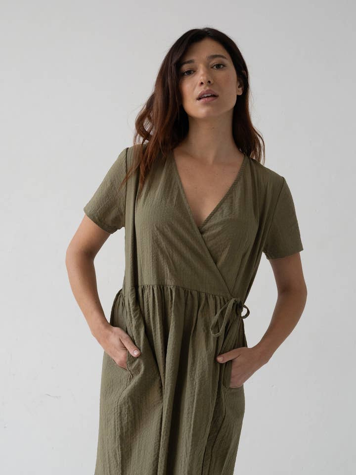 Benoit Green Wrap Dress for wholesale by Tiralahilacha