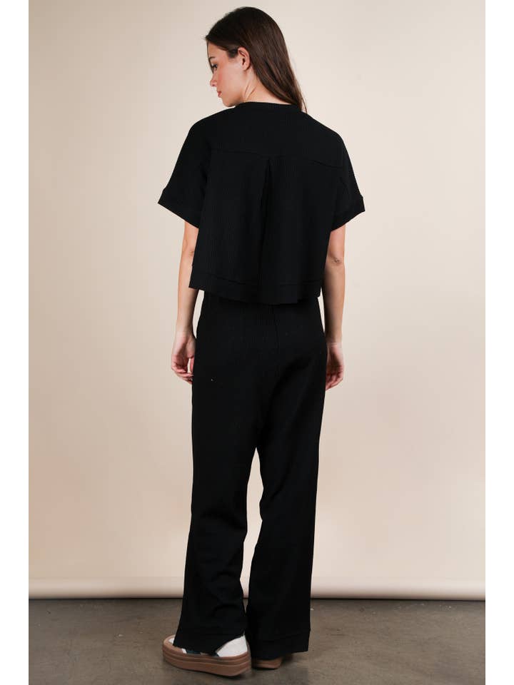 VERY J - Wholesale Lounge Set - Women's - NT12073SET-Textured Knit Comfy Casual Top & Pants Set