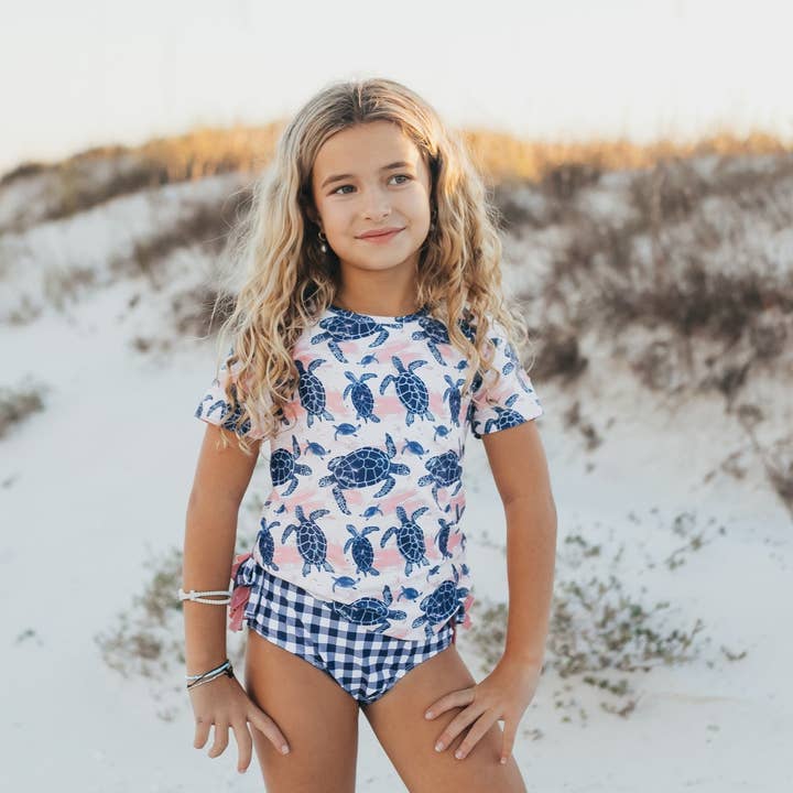 Oopsie Daisy - Wholesale Rashguard - Kids - Kids Navy & Pink Sea Turtle Rash Guard Ruffle Swimsuit3