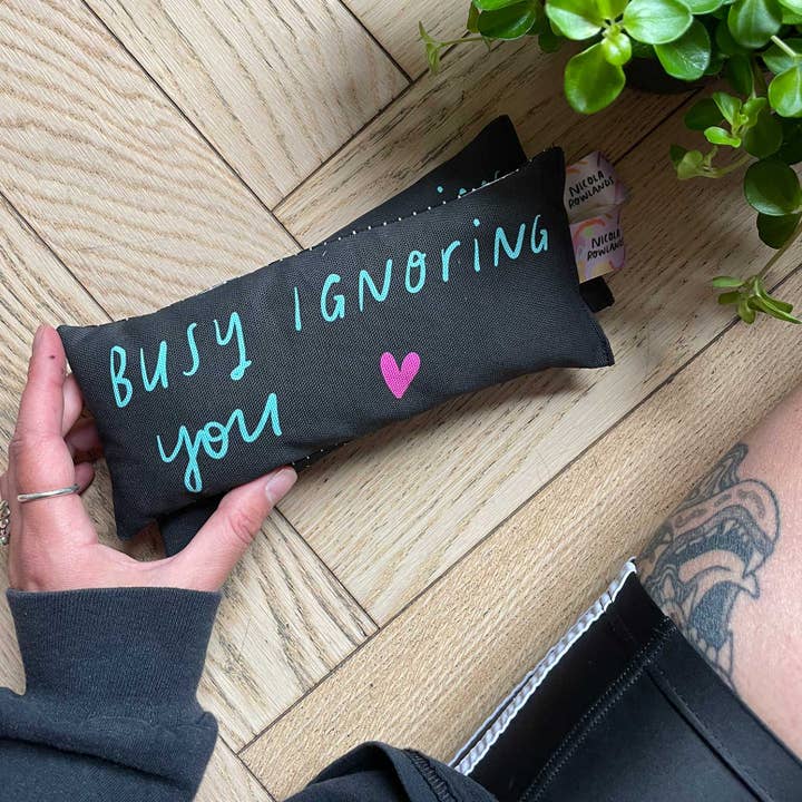 Busy Ignoring You lavender eyebag for wholesale by Nicola Rowlands