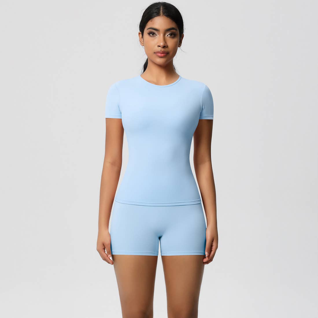 Sodalemon – wholesale Activewear set – Women′s – Women Yoga Set: Quick Dry Breathable Short Sleeve + Shorts11