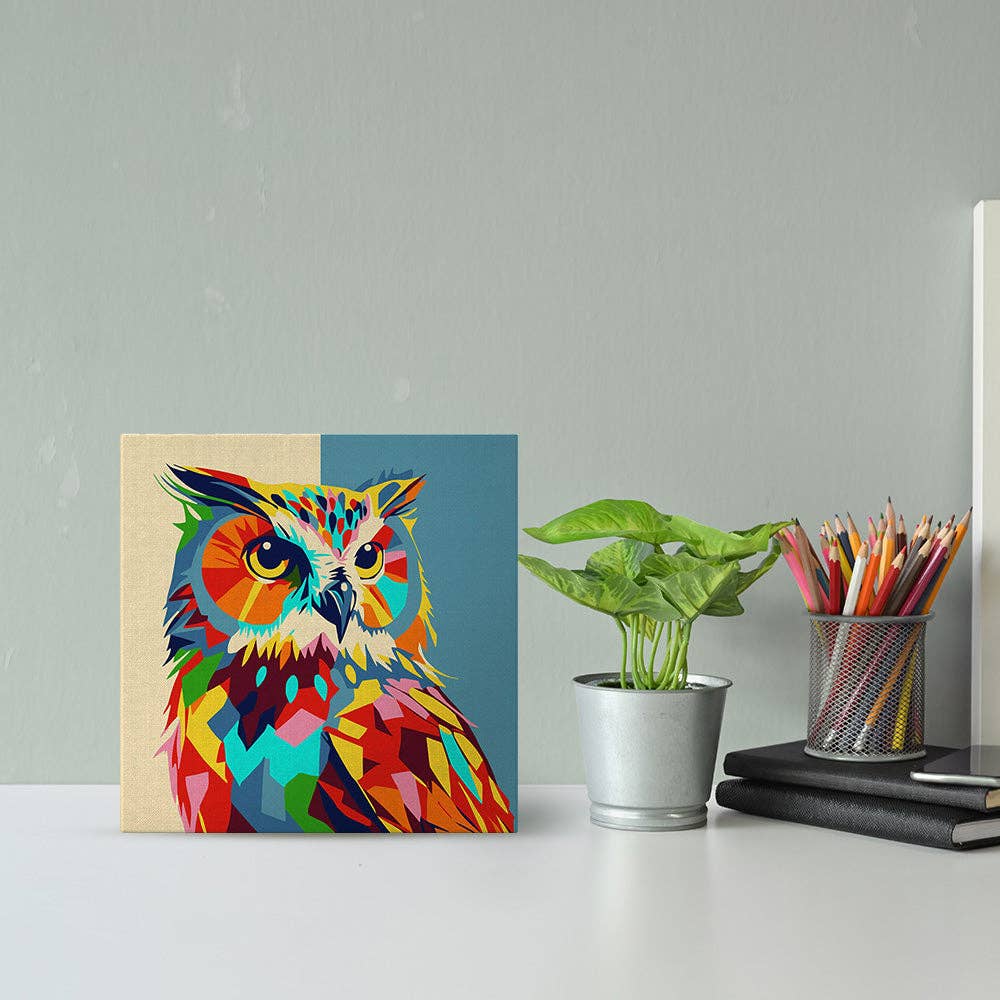 Figured'Art - Wholesale DIY Craft Kit - Mini Paint by numbers framed - Owl Abstract Pop Art1
