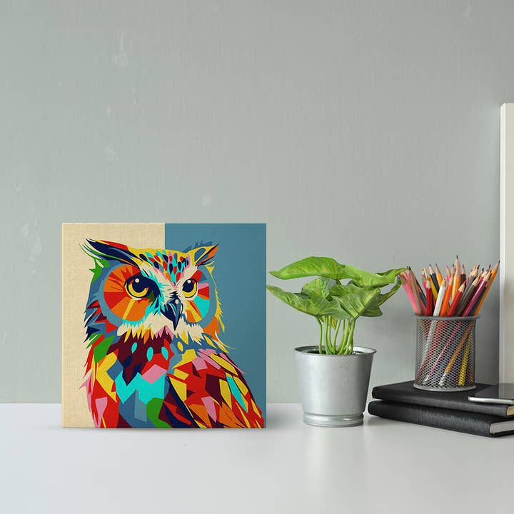 Figured'Art - Wholesale DIY Craft Kit - Mini Paint by numbers framed - Owl Abstract Pop Art1