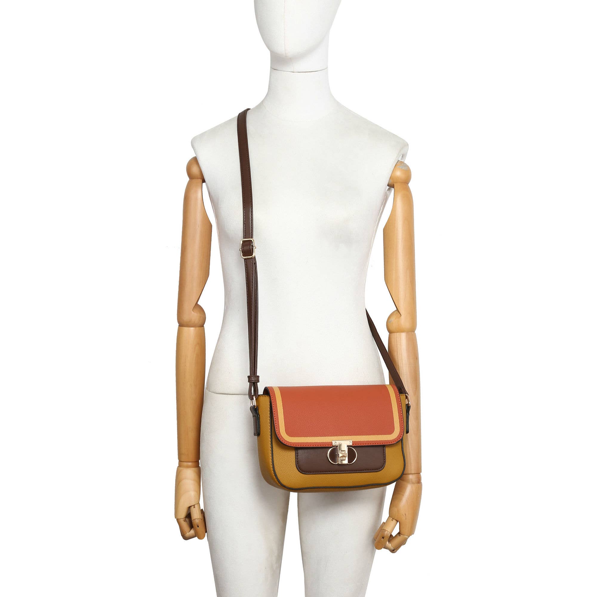 Papaya Fashion Ltd - Vente Tote bag – femme - Sac fourre-tout et sac à bandoulière MCZ2411-Mult-2en1 Twist Lock Colour Block7