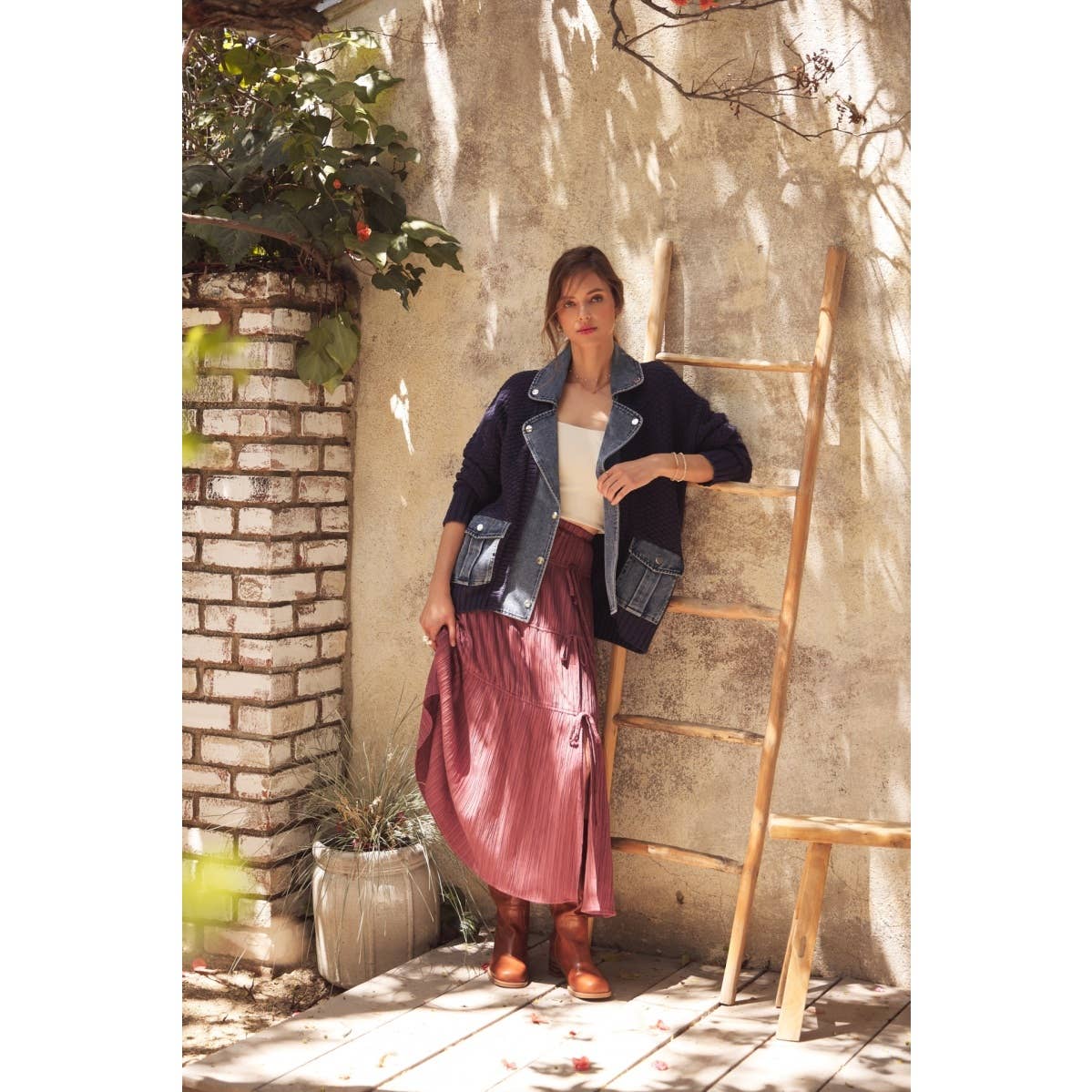 in february - Wholesale Cardigan - Women's - WASHED DENIM AND SWEATER MIXED OVERSIZED CARDIGAN4