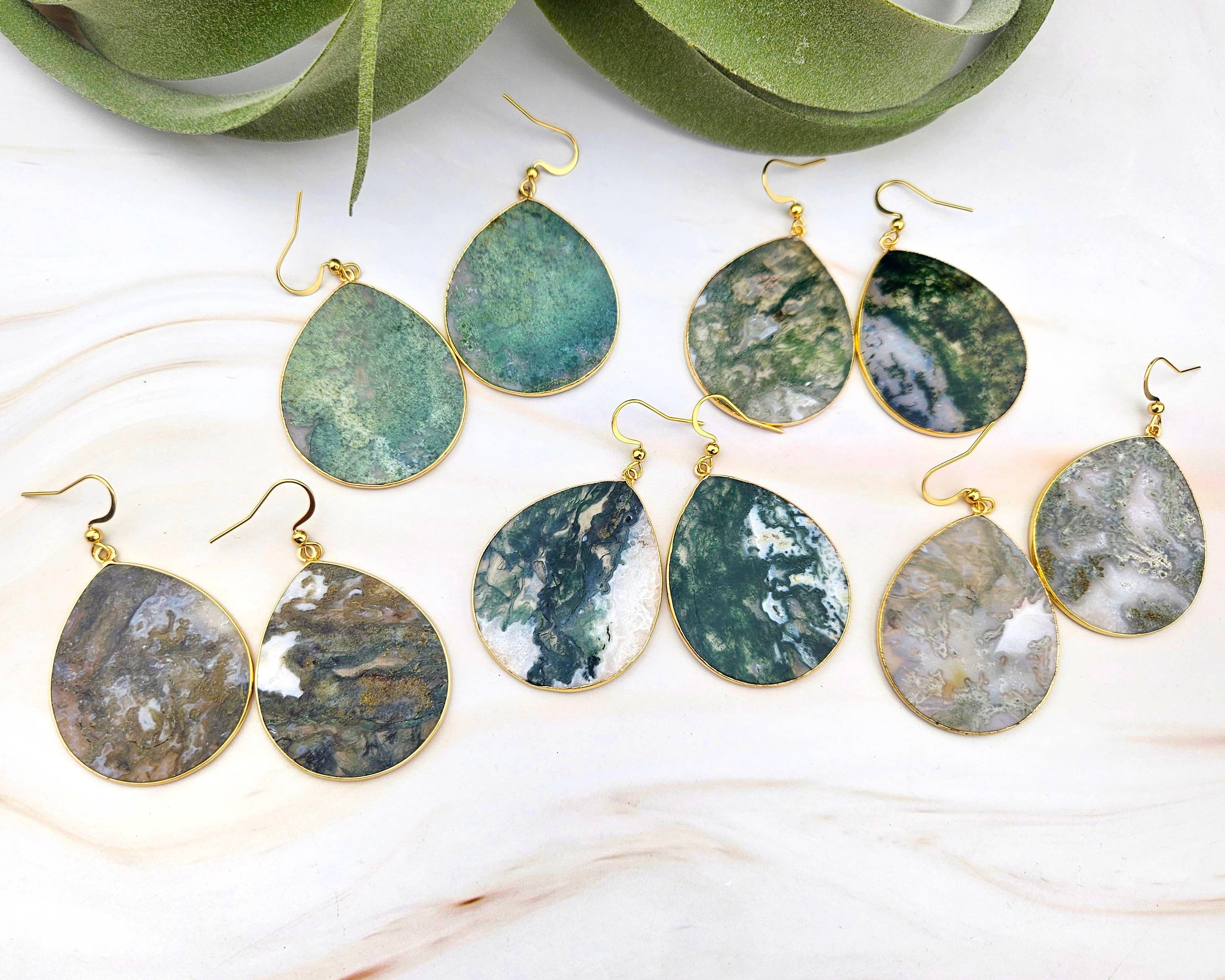 WonderLight Jewelry – wholesale Dangle earrings – Flat Teardrop Earrings - Moss Agate / Serenity5