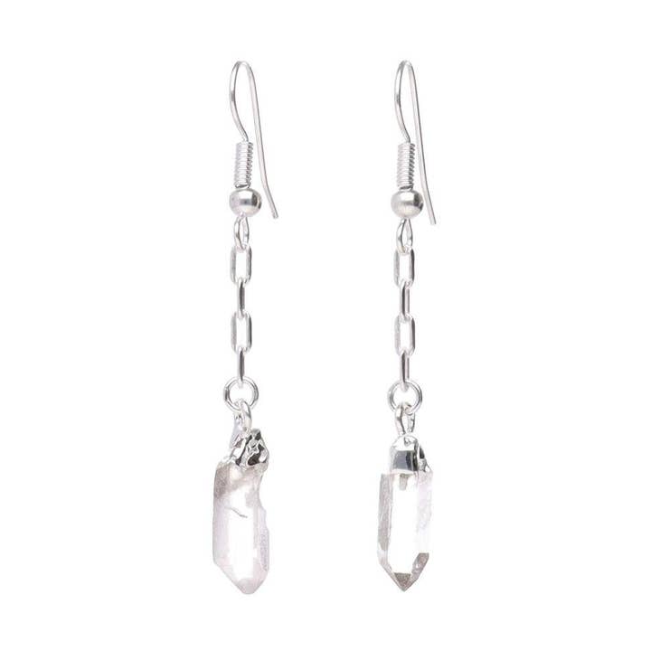 Quartz Point Earrings with Silver Plated Chain for wholesale by Vives de la Cortada S.L