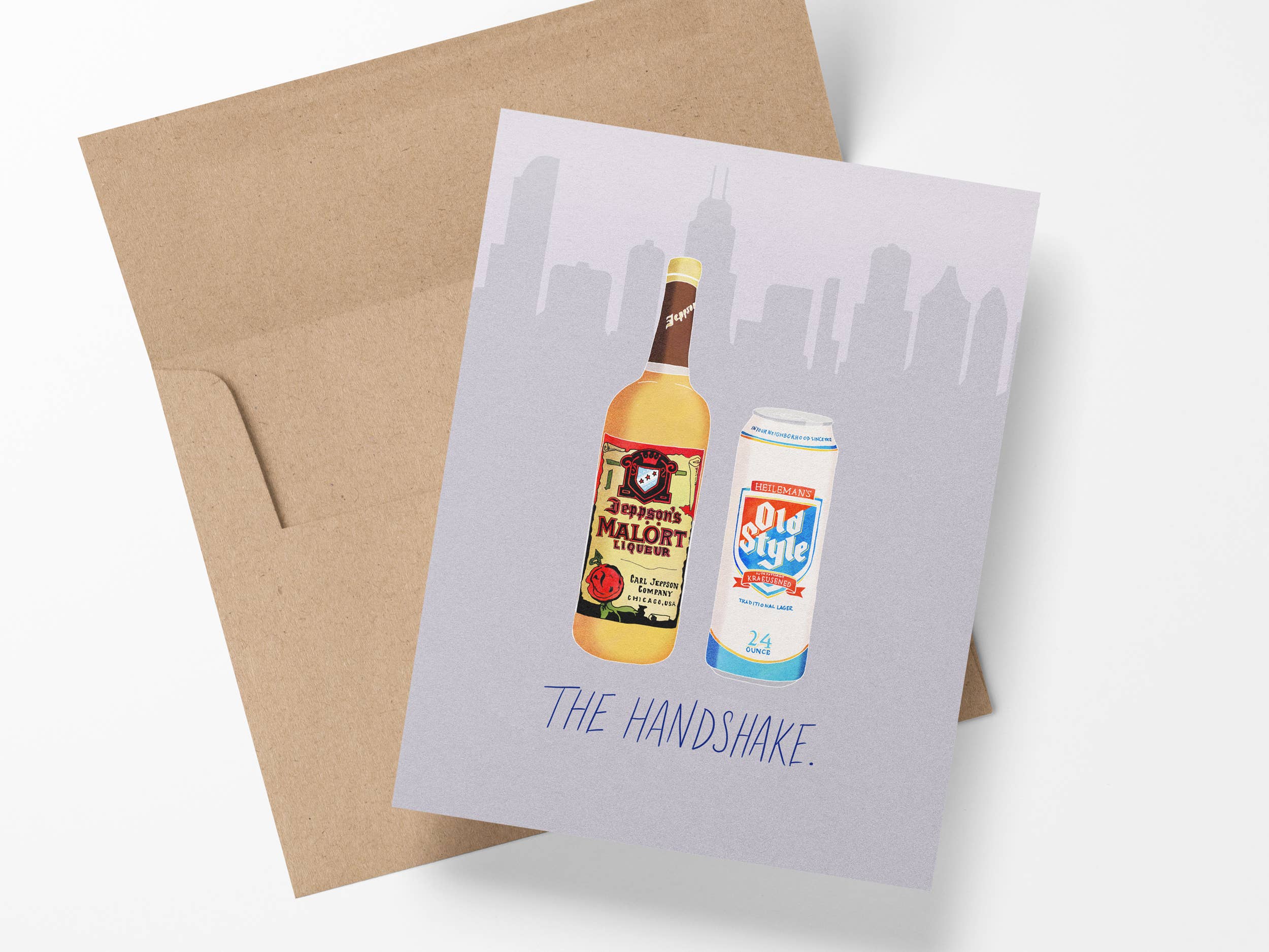 MizSant Studio - Wholesale Everyday Greeting Card - Malort and Old Style Chicago Handshake Card1