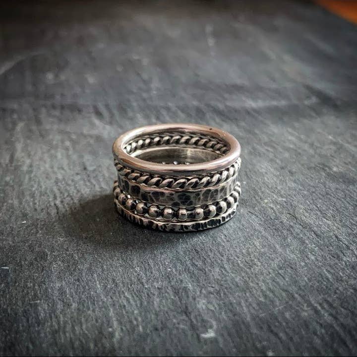 Raegan Hough Metalsmith - Wholesale Band/Stacked Ring - Sterling Silver Stacking Rings - Set of 5