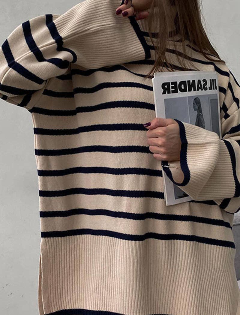 Katinki - Wholesale Knit Sweater - Women's - Striped Oversized Turtleneck Sweater6