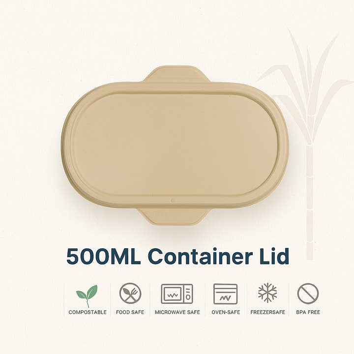 Couvercles de conteneur de 500 ml (Caisse de 1000 | 8 x 125 paquets) - 100 % compostables fabriqués à partir de bagasse de canne à sucre pour la vente par Nutribite EcoWare