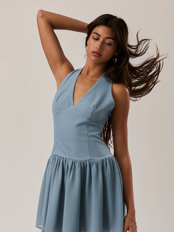 HALTER NECK CONTRAST SKIRT DETAIL MINI DRESS for wholesale by LE LIS