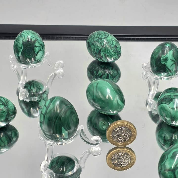 Small Malachite Crystal Eggs 40-60g for wholesale by Distinction Crystals