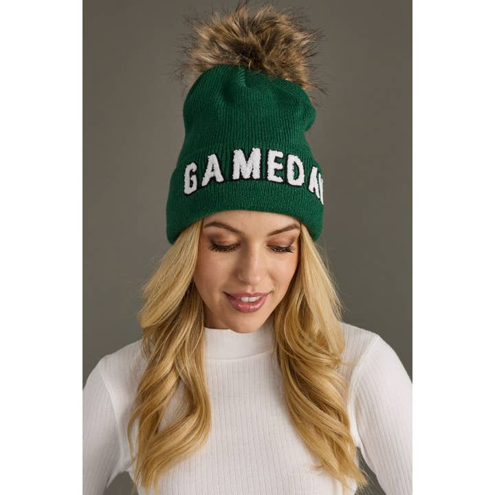 Panache Apparel Co. - Wholesale Beanie - Women's - Green & White Game Day Pom Hat