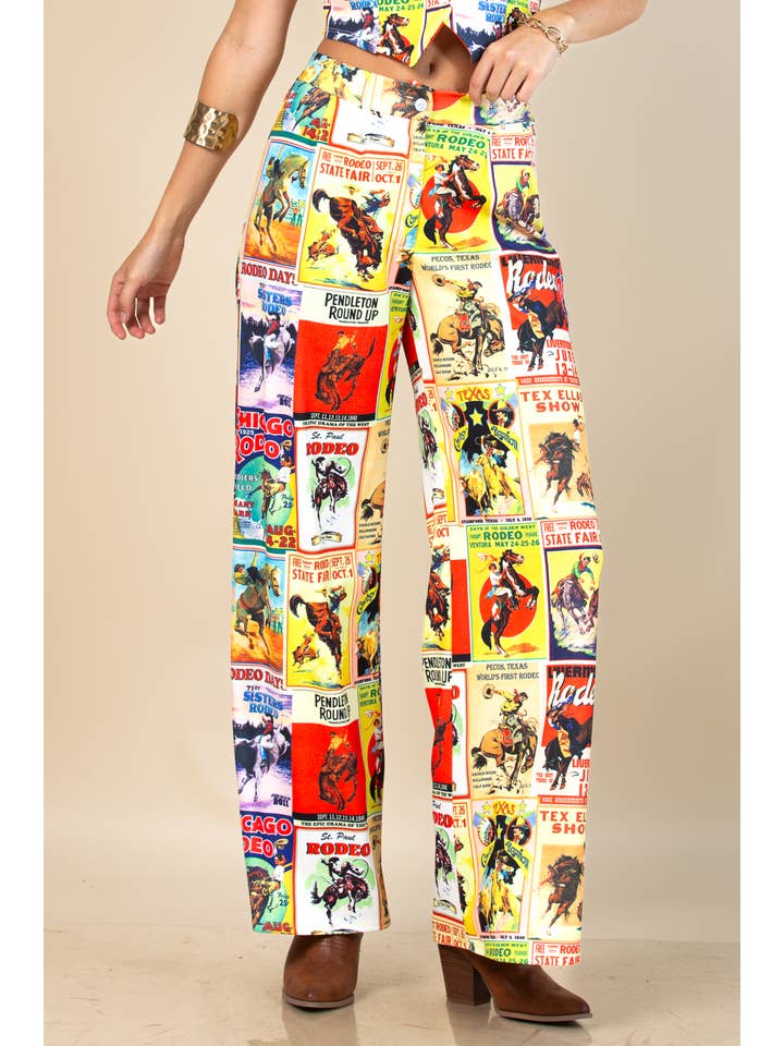 Multi-farvet P1261-5615-Norma Cowboy assorterede slackbukser med postprint for engroshandel på Faire0
