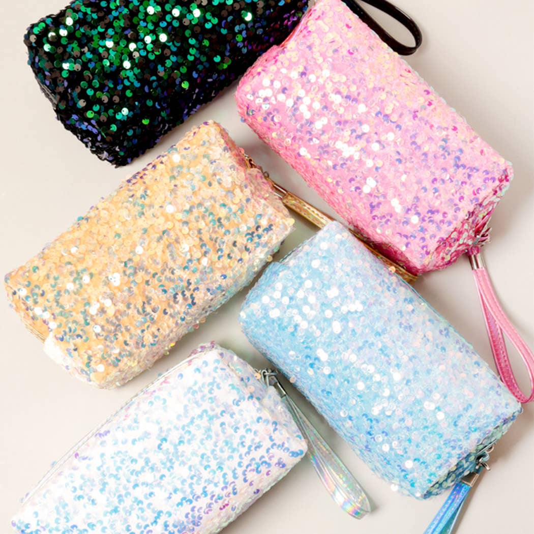 Fashion City - Wholesale Makeup/Cosmetic Bag - Sequin Zipper Cosmetic Pouch Bags w Strap4