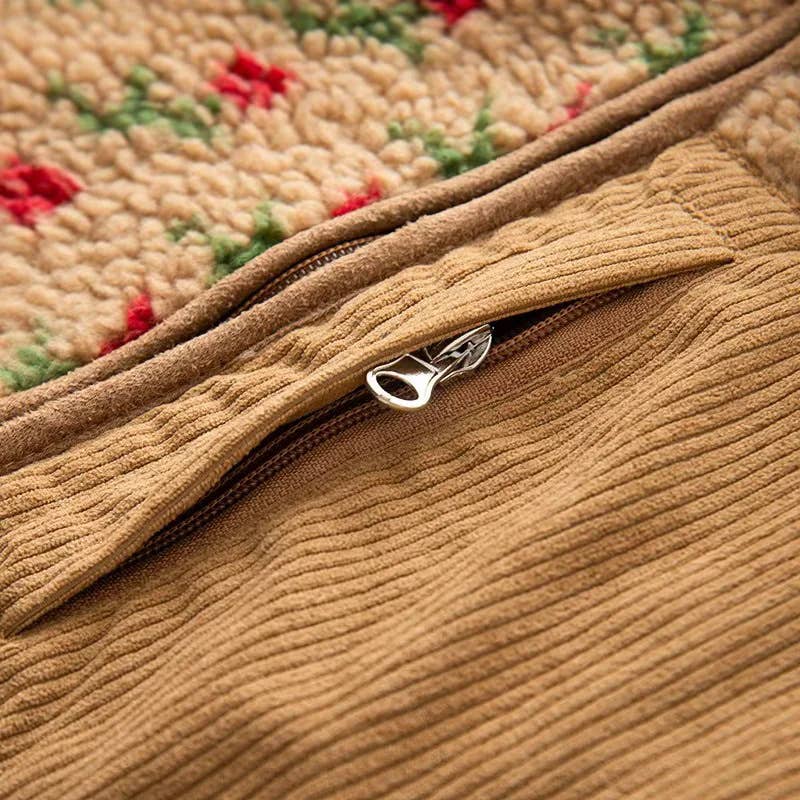 Rosa Clothing - Wholesale Jacket - Women's - Vintage Boho Tulip Floral Print Sherpa Fleece Jacket4