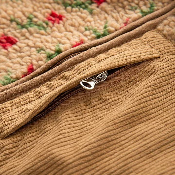 Rosa Clothing - Wholesale Jacket - Women's - Vintage Boho Tulip Floral Print Sherpa Fleece Jacket4