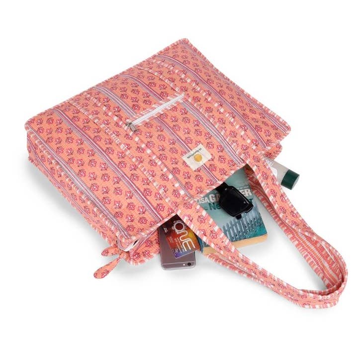 Hi Handmade - Wholesale Tote bag – Women's - Cotton Tote Bag With Zip - Petal Peach2