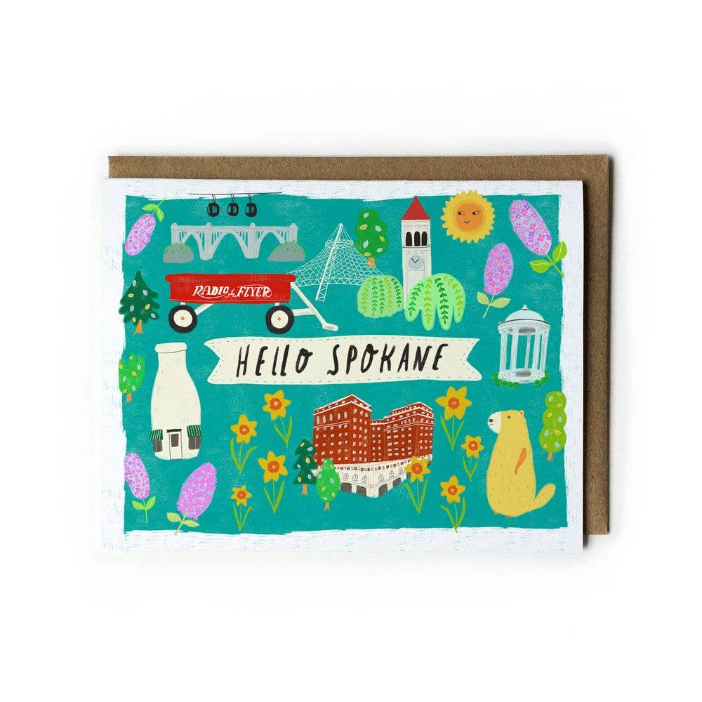 Honeyberry Studios - Wholesale Everyday Greeting Card - Hello Spokane Greeting Card